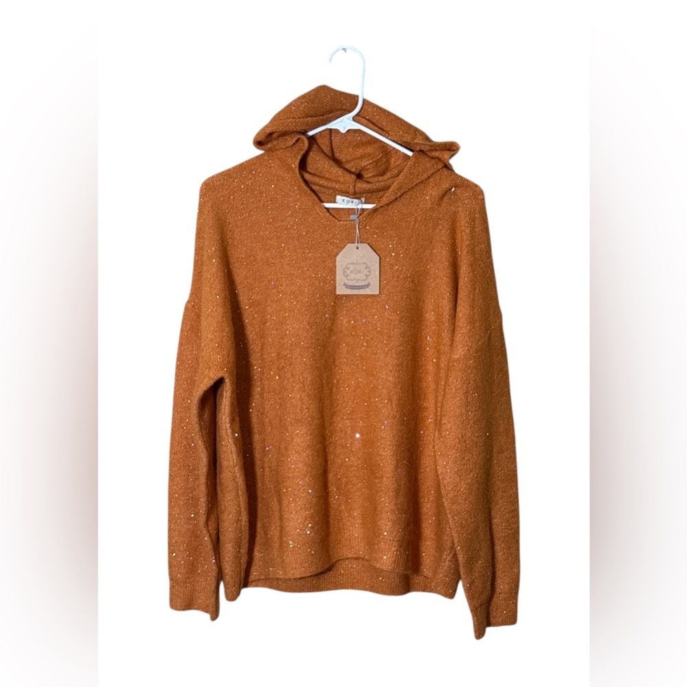 Kori Sparkle Orange Hooded Sweater,Size S Oversized